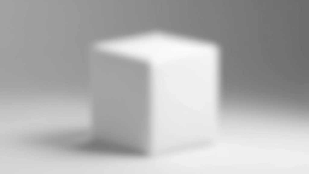 Cubo 3D renderizzato con illuminazione tri-light e ombre morbide su sfondo neutro