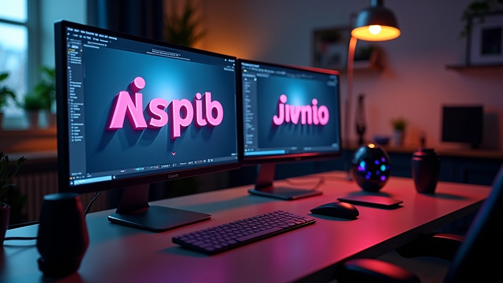 Ambiente di lavoro di un designer 3D con Cinema 4D aperto, monitor con testo 3D in rendering