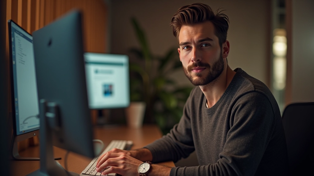 Designer che lavora al computer con Cinema 4D aperto, mani sulla tastiera