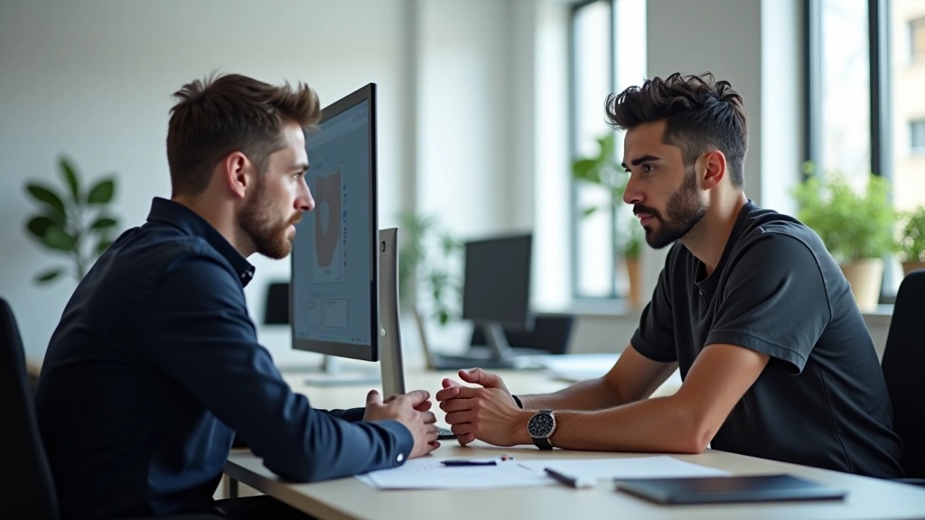 Persone che collaborano al computer in uno studio creativo con monitor grande